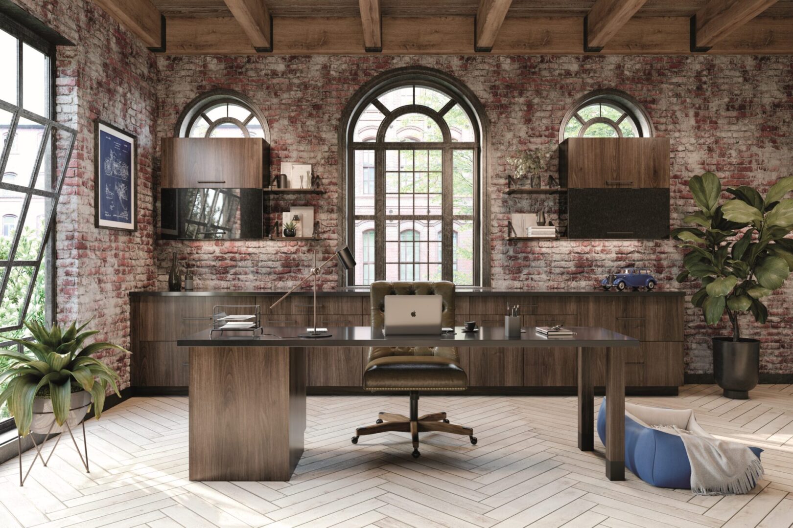 A Vintage Style Brick Wood Finish Office Space